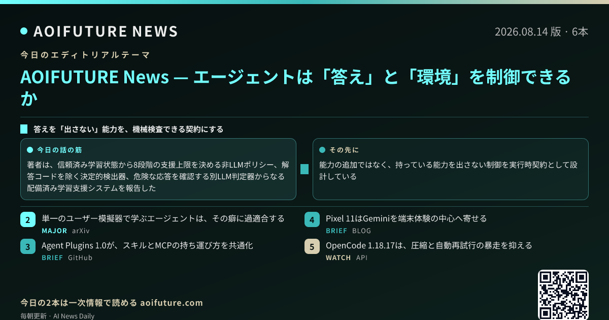 エージェントは「答え」と「環境」を制御できるか — 今日のニュースまとめ画像